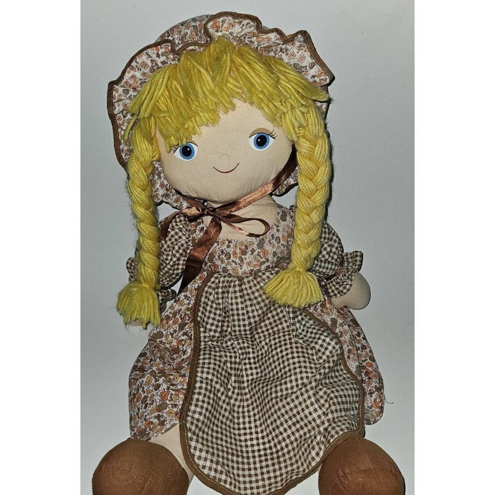 VTG House of Lloyd 24" Blond Doll Plush Yarn Hair Blue Eyes Brown Dress READ